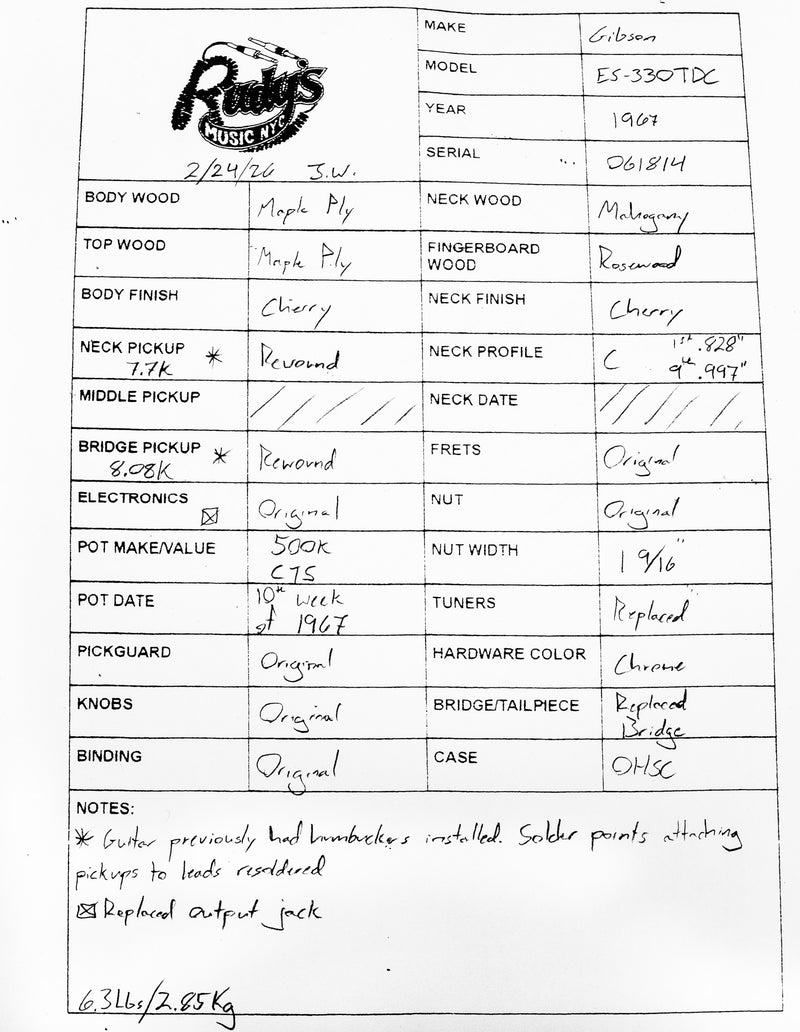 Gibson 1967 ES-330, Cherry