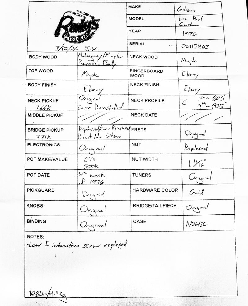 Gibson 1976 Les Paul Custom, Ebony