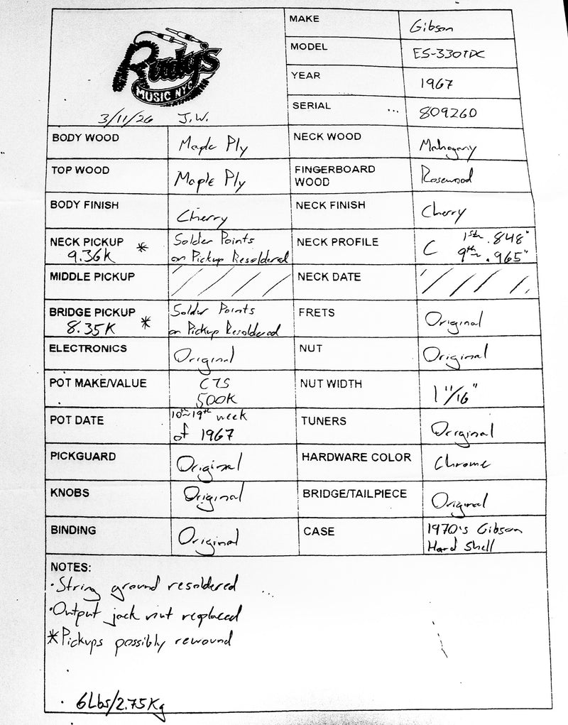 Gibson 1967 ES-330, Cherry