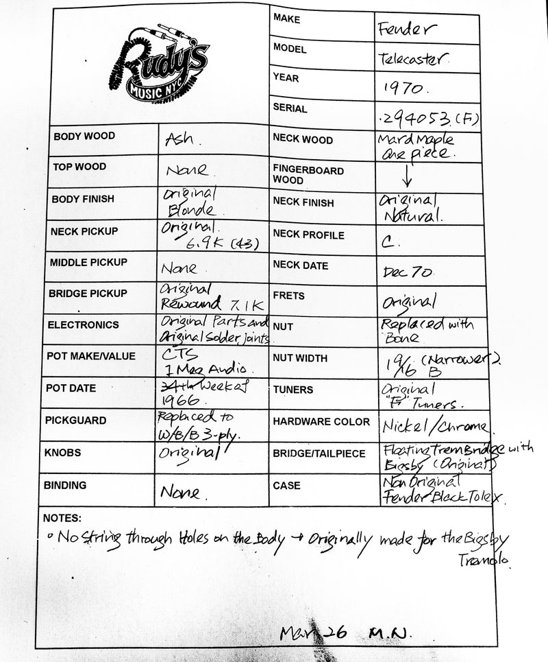 Fender 1970 Tele, Factory Bigsby, Blonde