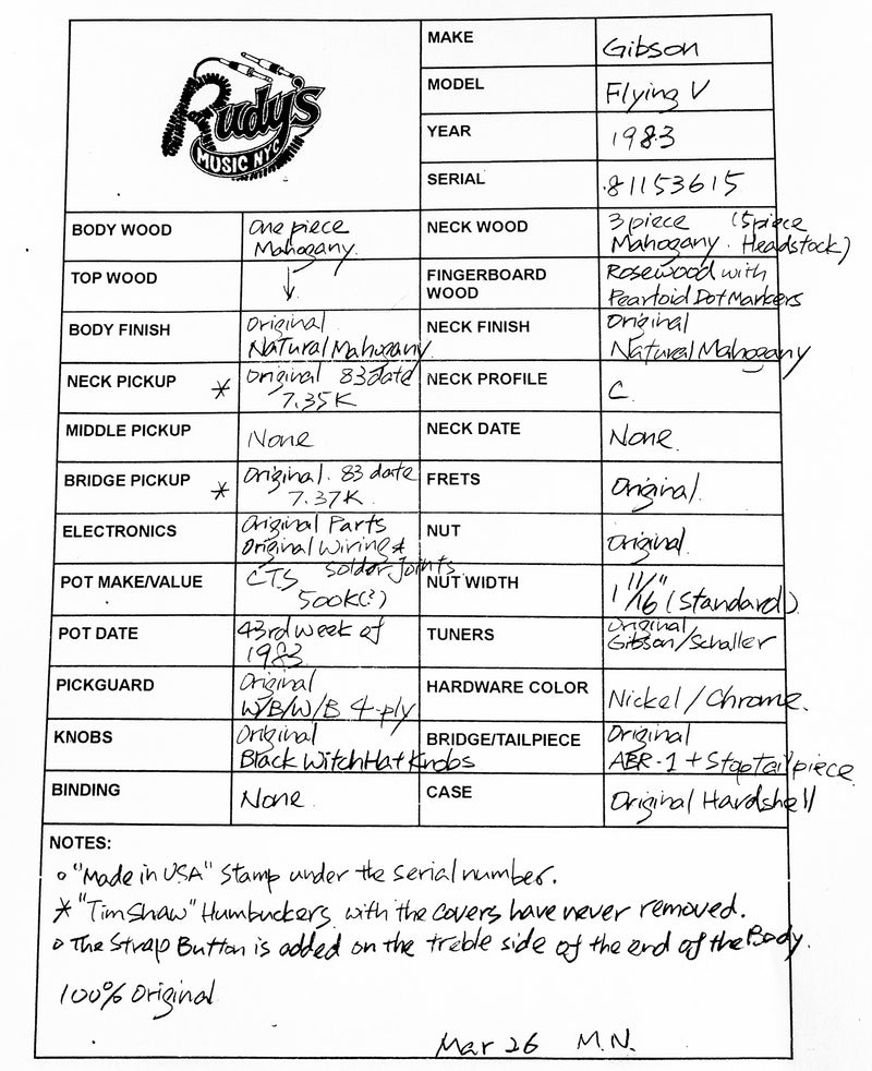 Gibson 1983 Flying V, Natural