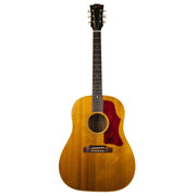 A vintage-style acoustic guitar with a natural wood body, dark fretboard, and a prominent red pickguard, shown against a plain white background.