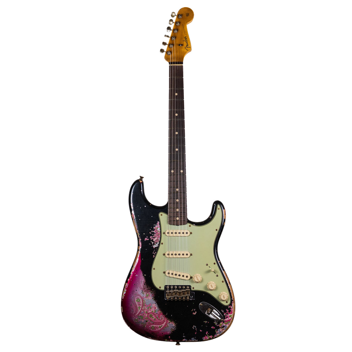 ギター Fender Custom Shop 60s Stratocaster Fender Custom Shop 1960 Strat, Super Heavy Relic, Black Over Pink