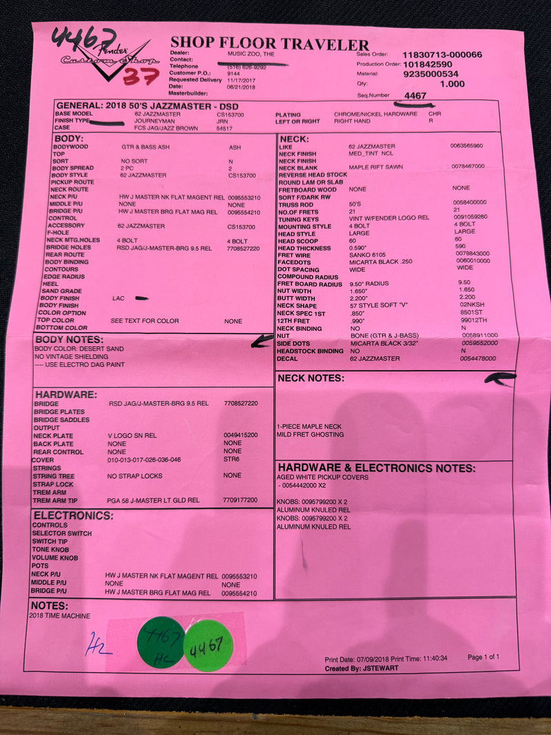 Fender 2018 Custom Shop Time Machine '50s Jazzmaster Desert Sand