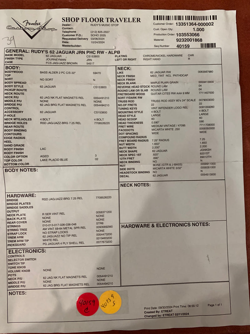 Fender Custom Shop '62 Jaguar Journeyman Relic, Lake Placid Blue