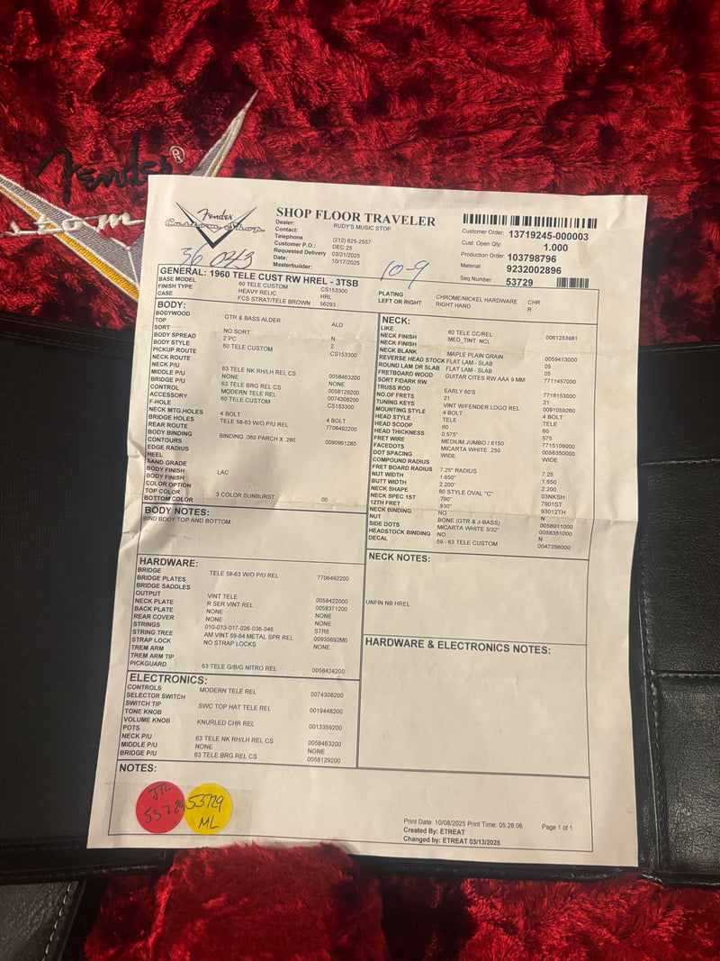 Fender Custom Shop 1960 Tele Custom, Heavy Relic Sunburst