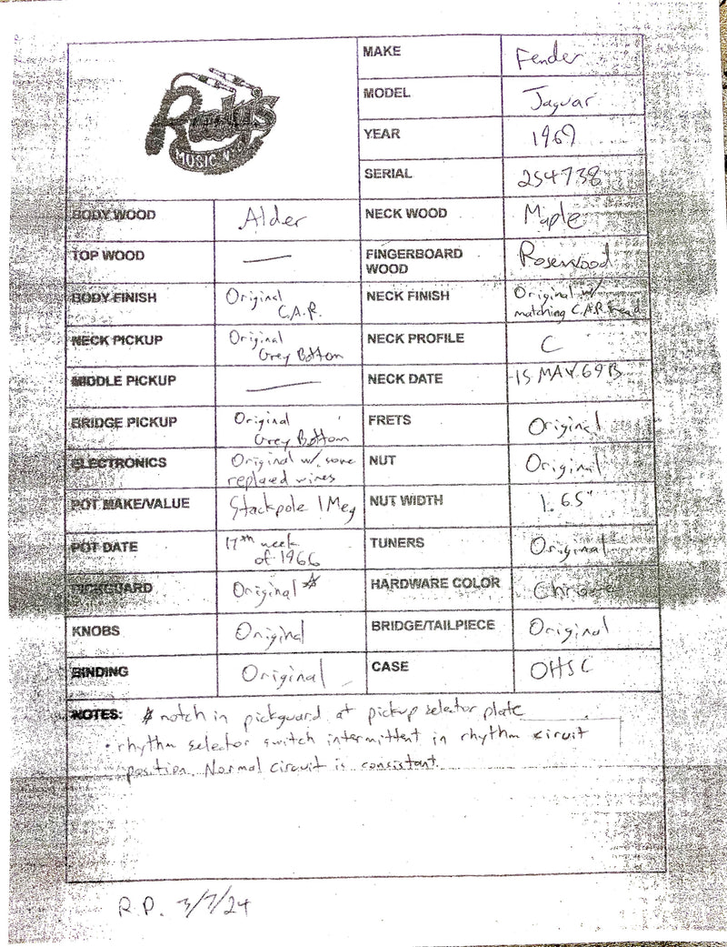 Fender 1969 Jaguar Candy Apple Red (Matching Headstock)