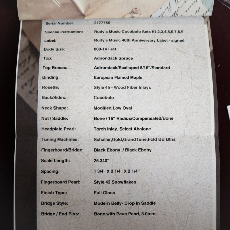 Martin 2018 Rudy's 40th Anniversary OM Cocobolo #6 (signed by Rudy and Chris Martin)