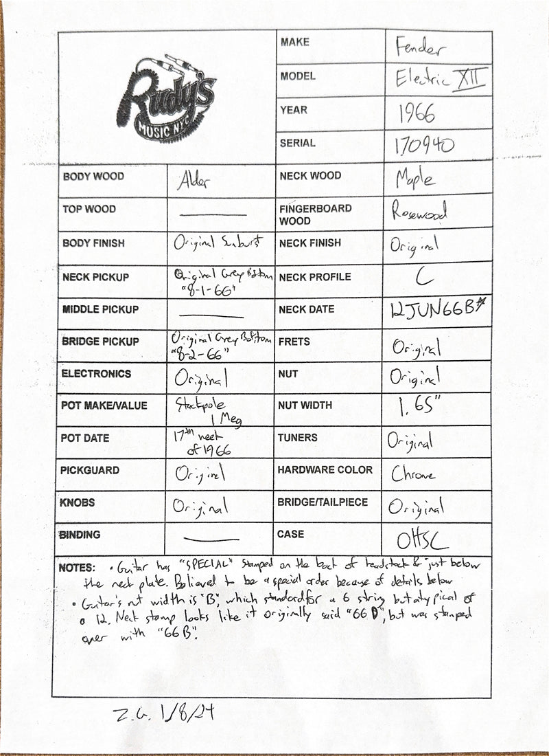 Fender 1966 Electric XII Sunburst