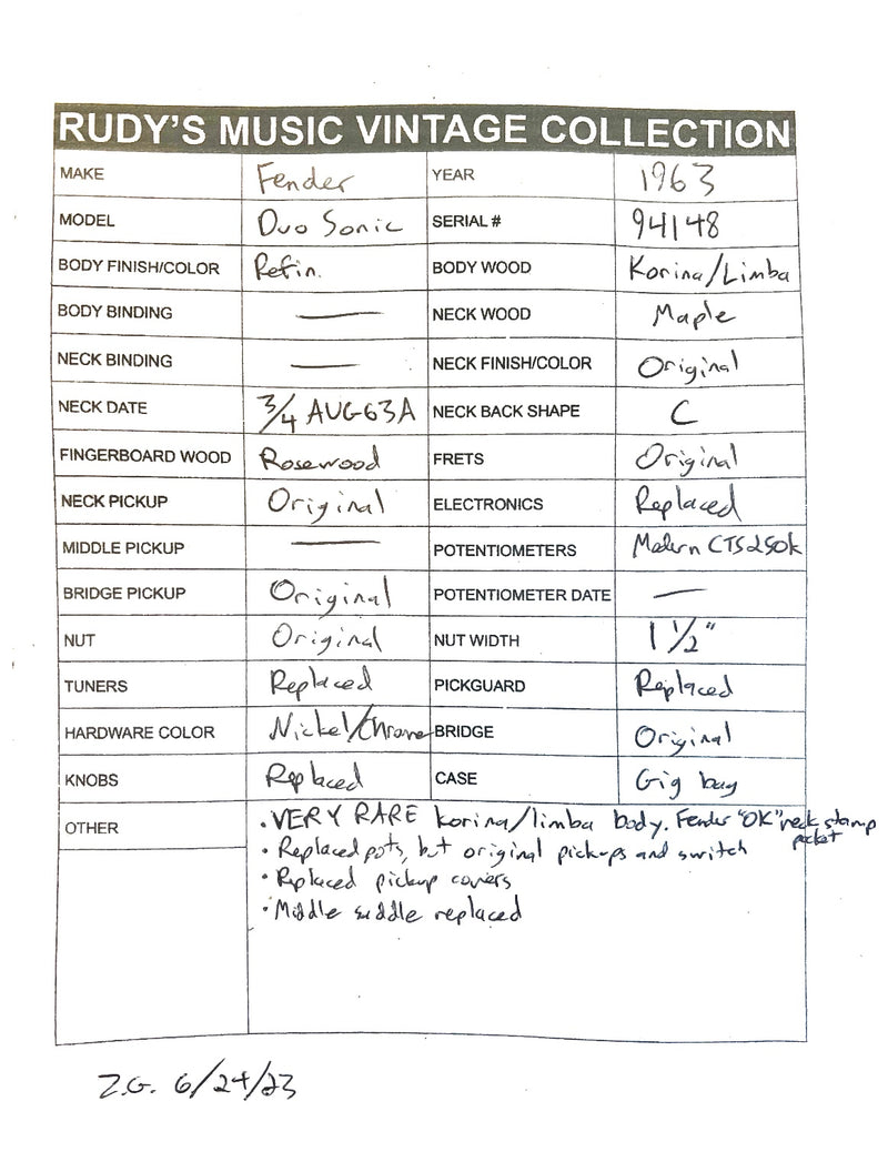 Fender 1963 Duo-Sonic (Korina Body)