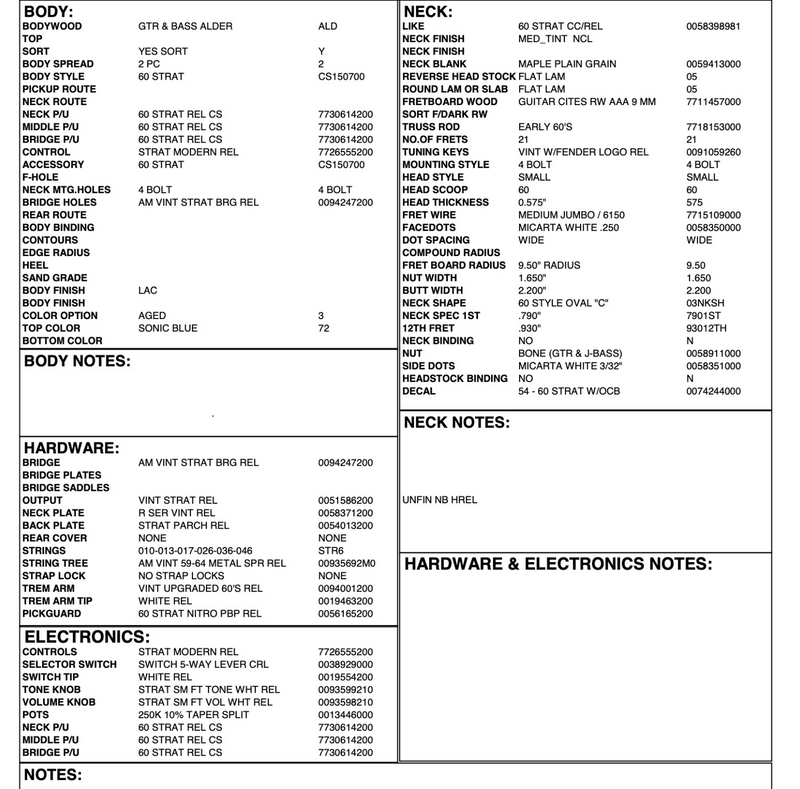 Fender Custom Shop 1960 Strat, Aged Sonic Blue