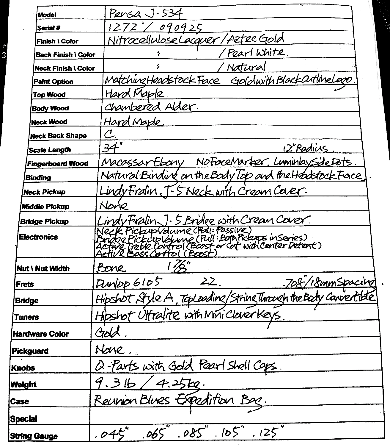 Pensa J-534 Bass, Aztec Gold #1272