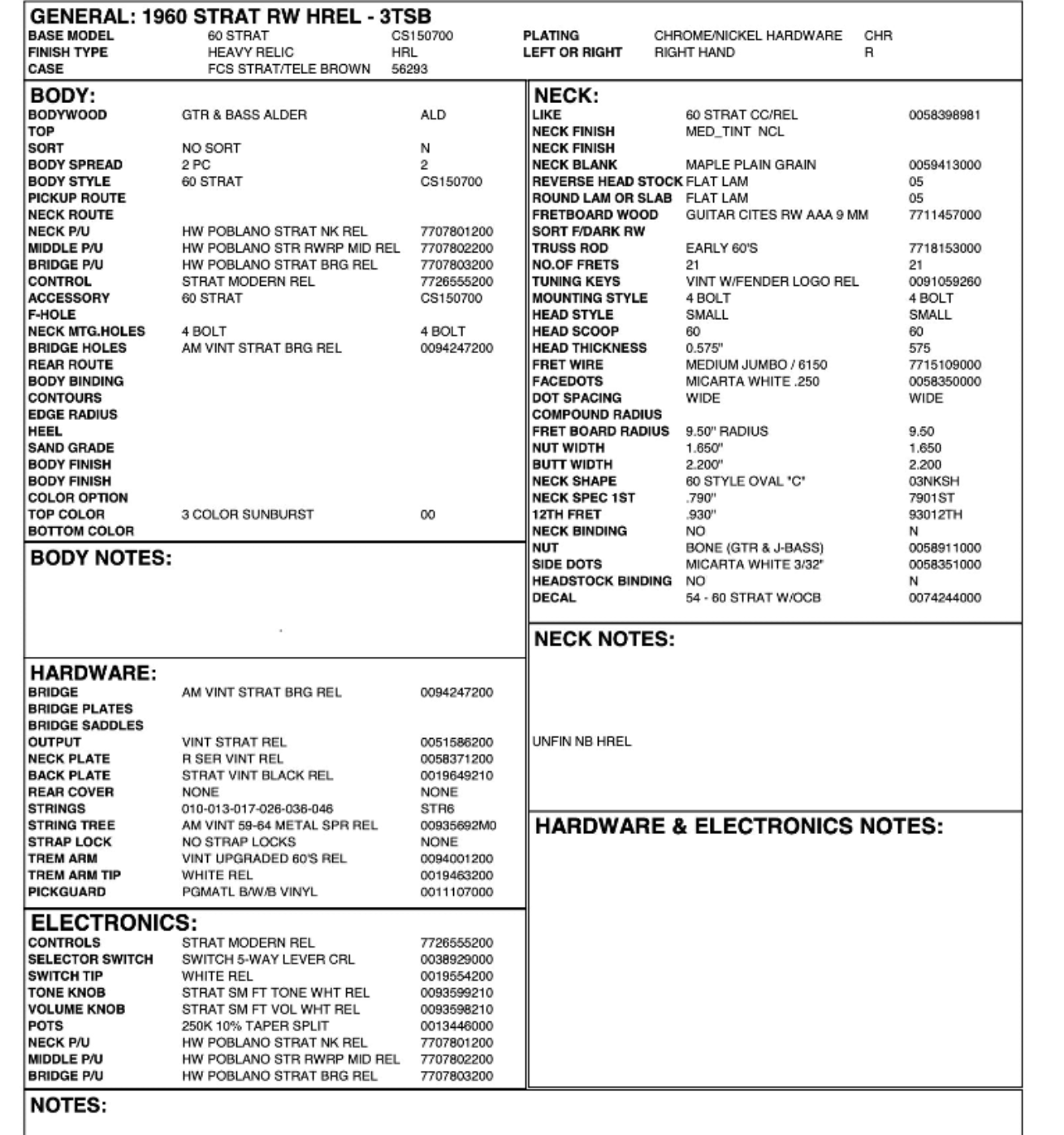 Fender Custom Shop 1960 Strat, Heavy Relic Sunburst