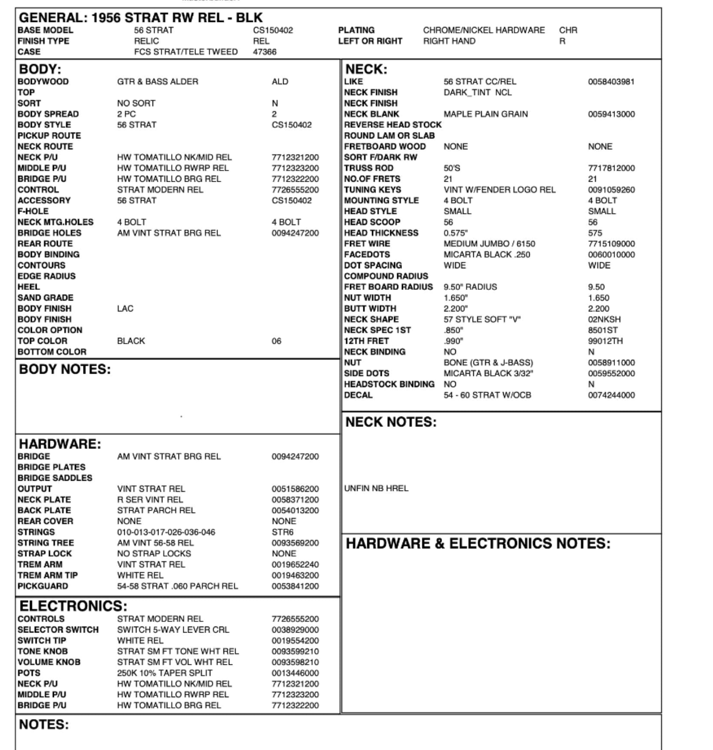 Fender Custom Shop, 1956 STRAT, Relic Black