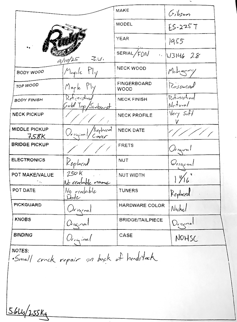 Gibson 1955 ES-225T, Gold Top Refin Top (Jon Gordon Collection)