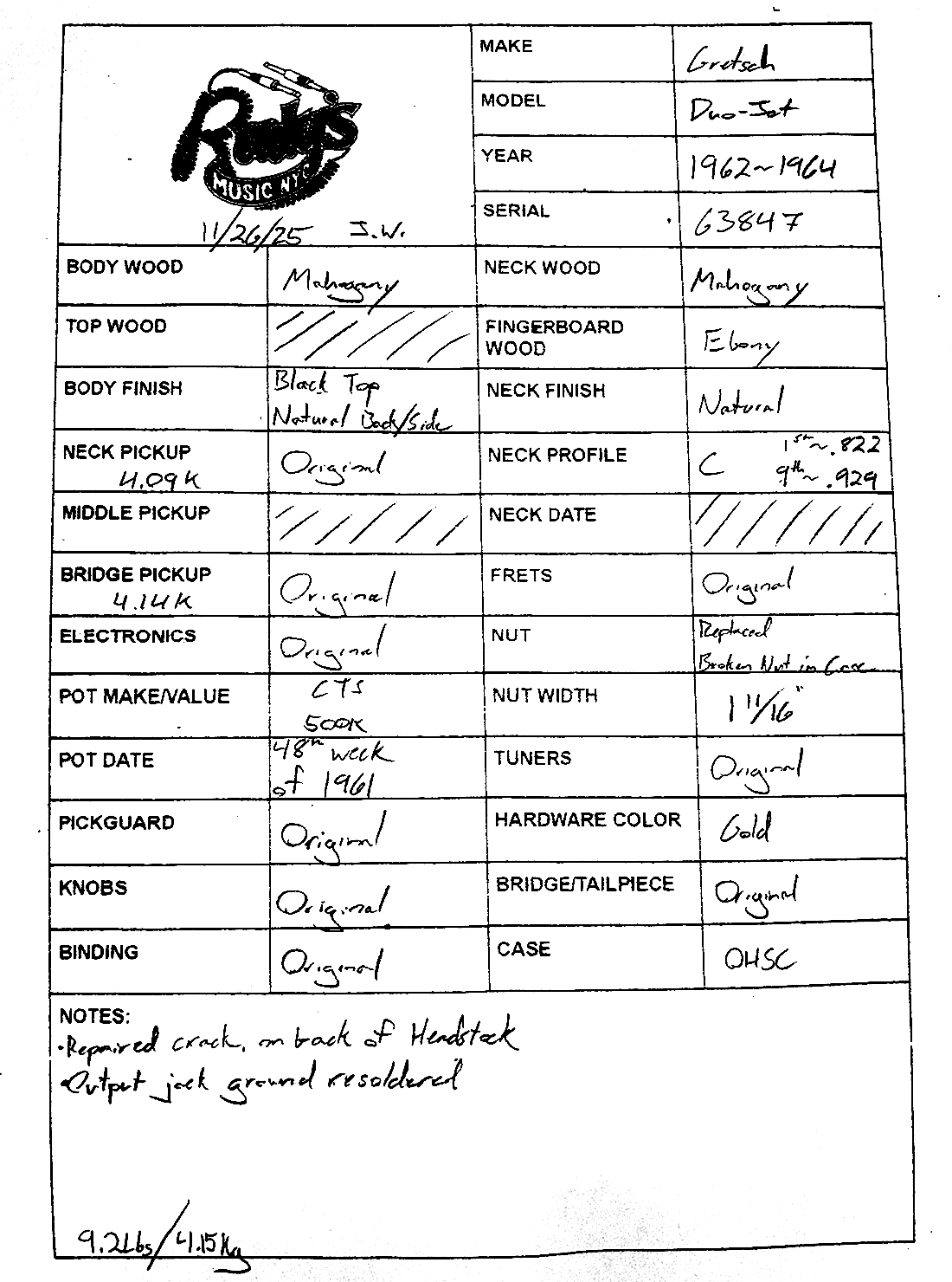 Gretsch Duo-Jet Prototype 1962, Black (Jon Gordon Collection)