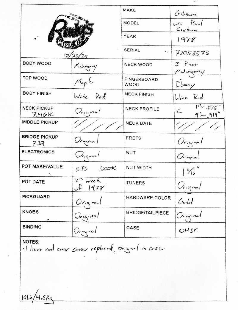 Gibson 1978 Les Paul Custom, Wine Red