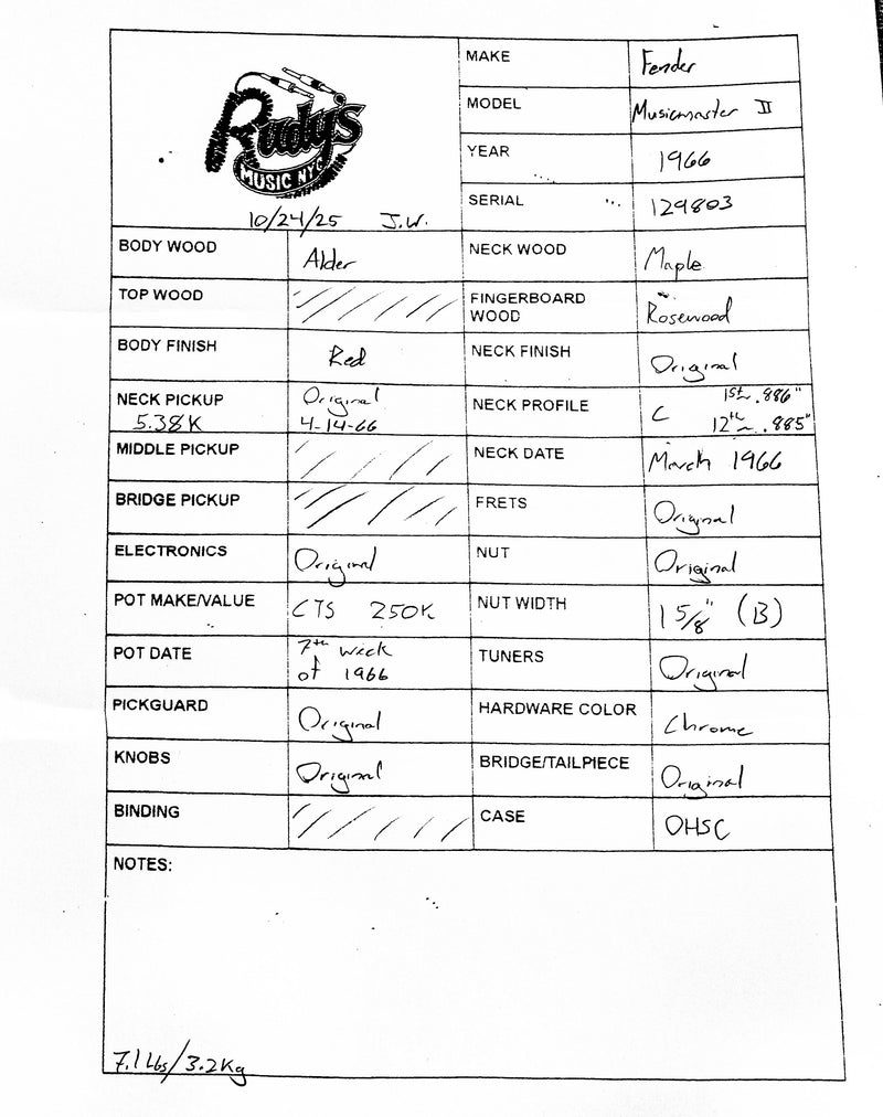 Fender 1966 Music Master II, Dakota Red