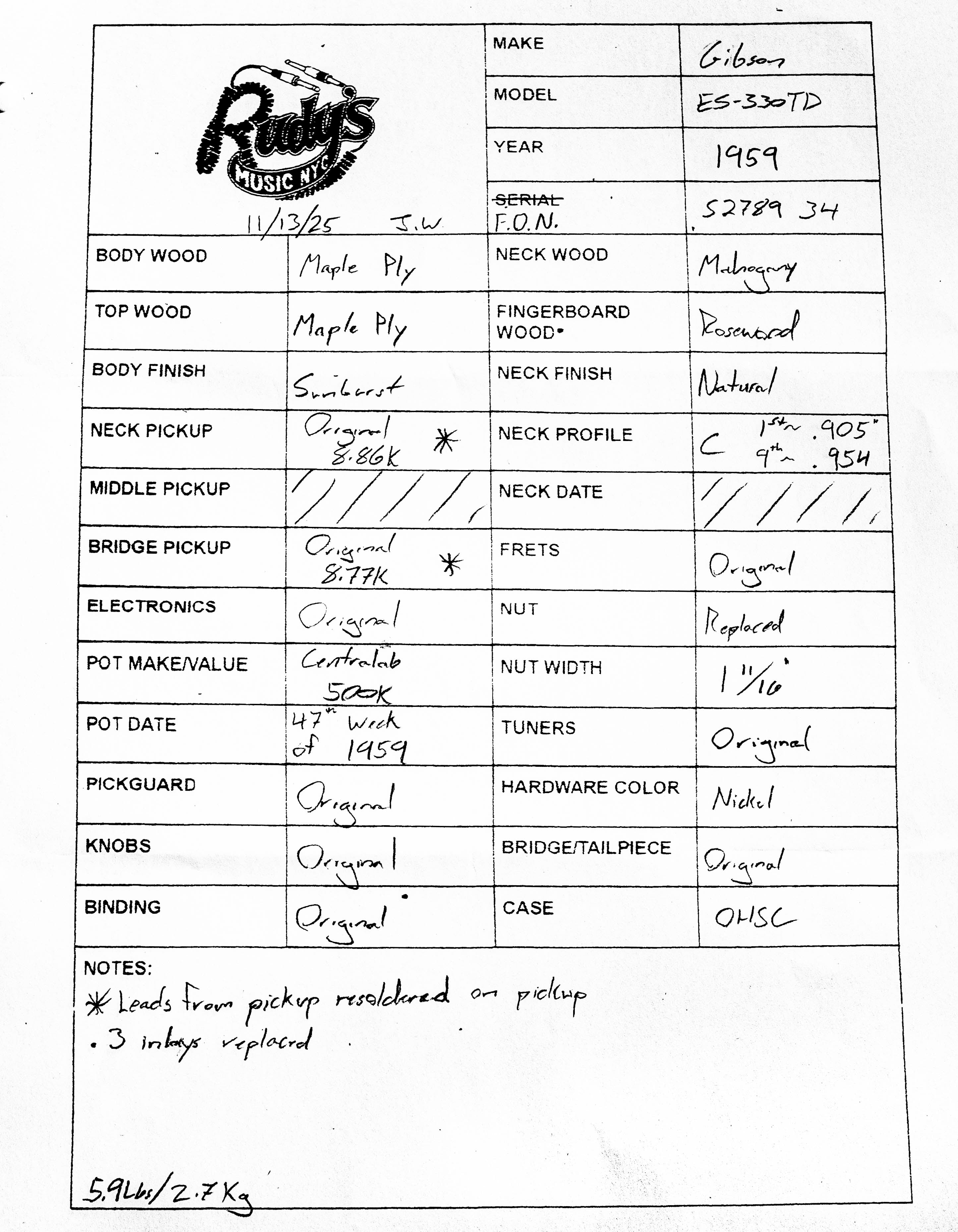Gibson 1959 ES-330, Sunburst