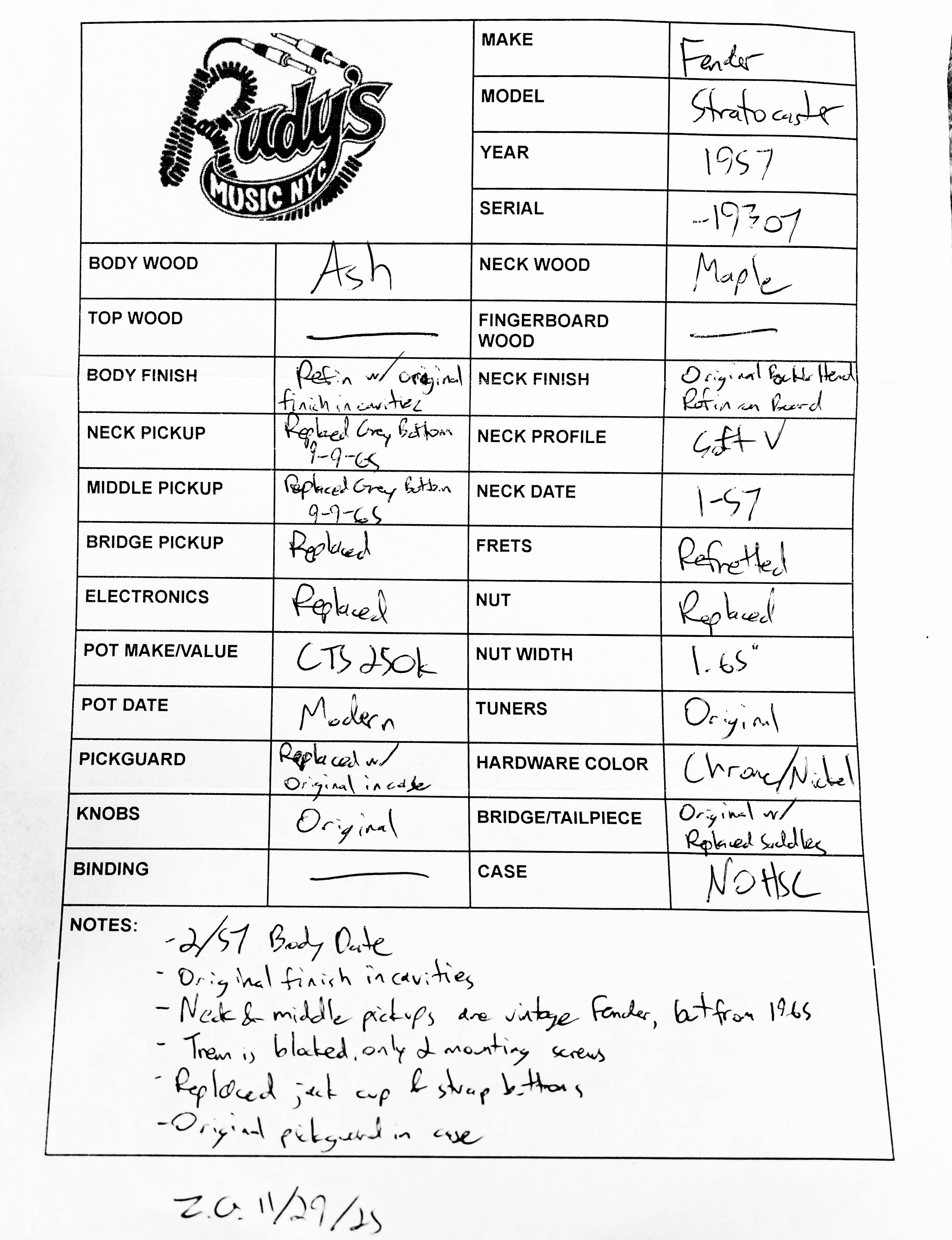 Fender 1957 Strat, Refin Red Burst (Jon Gordon Collection)