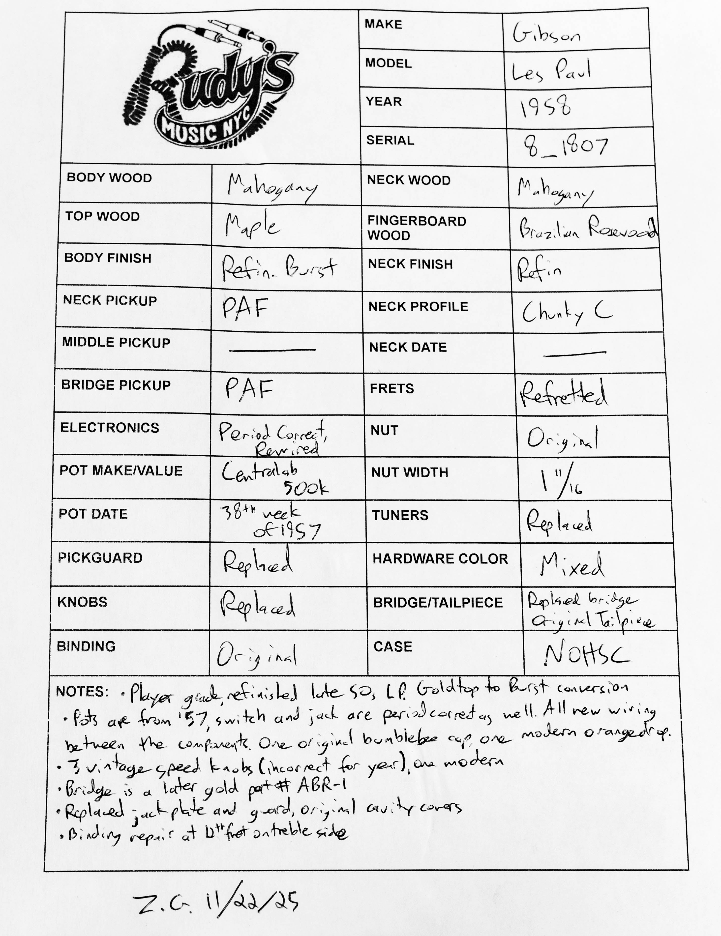 Gibson 1958 Les Paul, Burst Refin (Jon Gordon Collection)