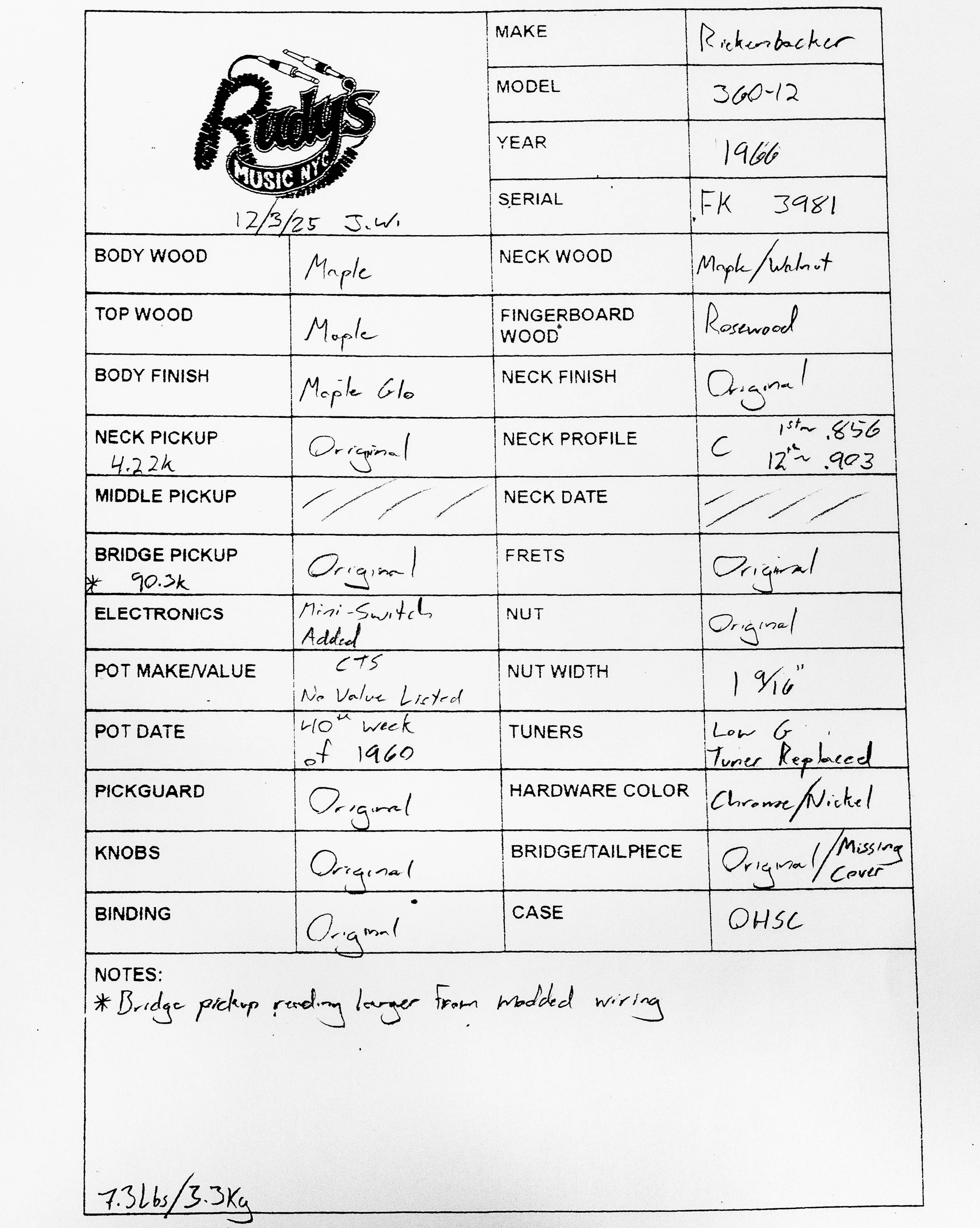 Rickenbacker 1966 360/12, Maple Glo
