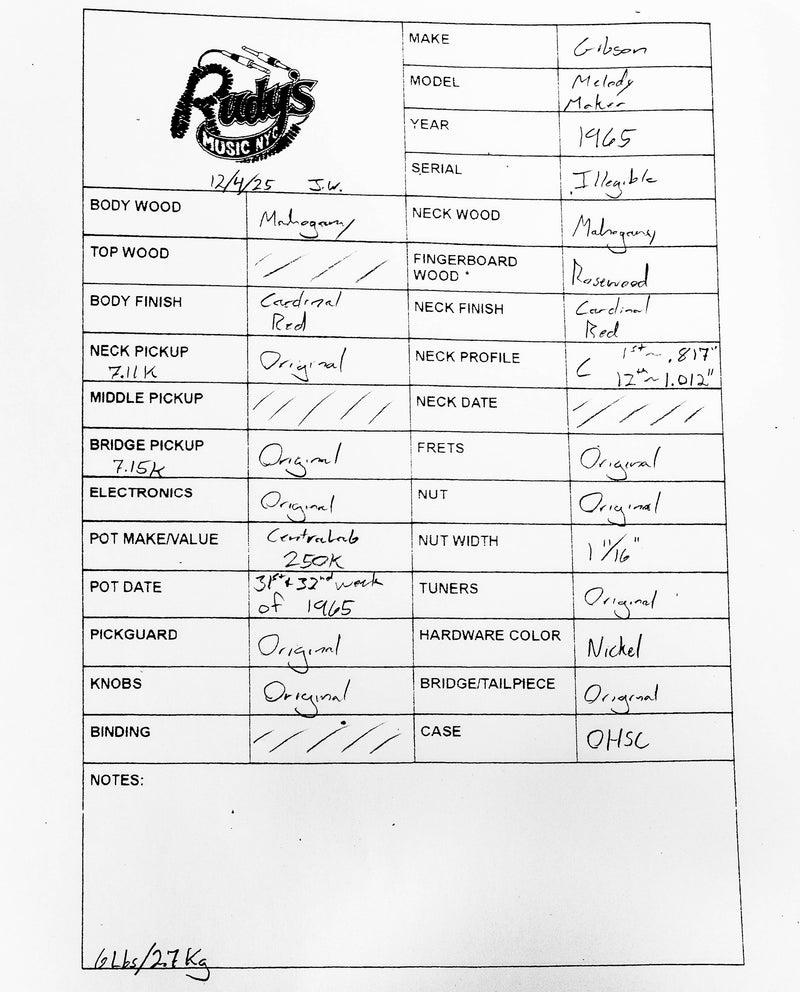 Gibson 1965 Melody Maker D Vibrola, Cardinal Red