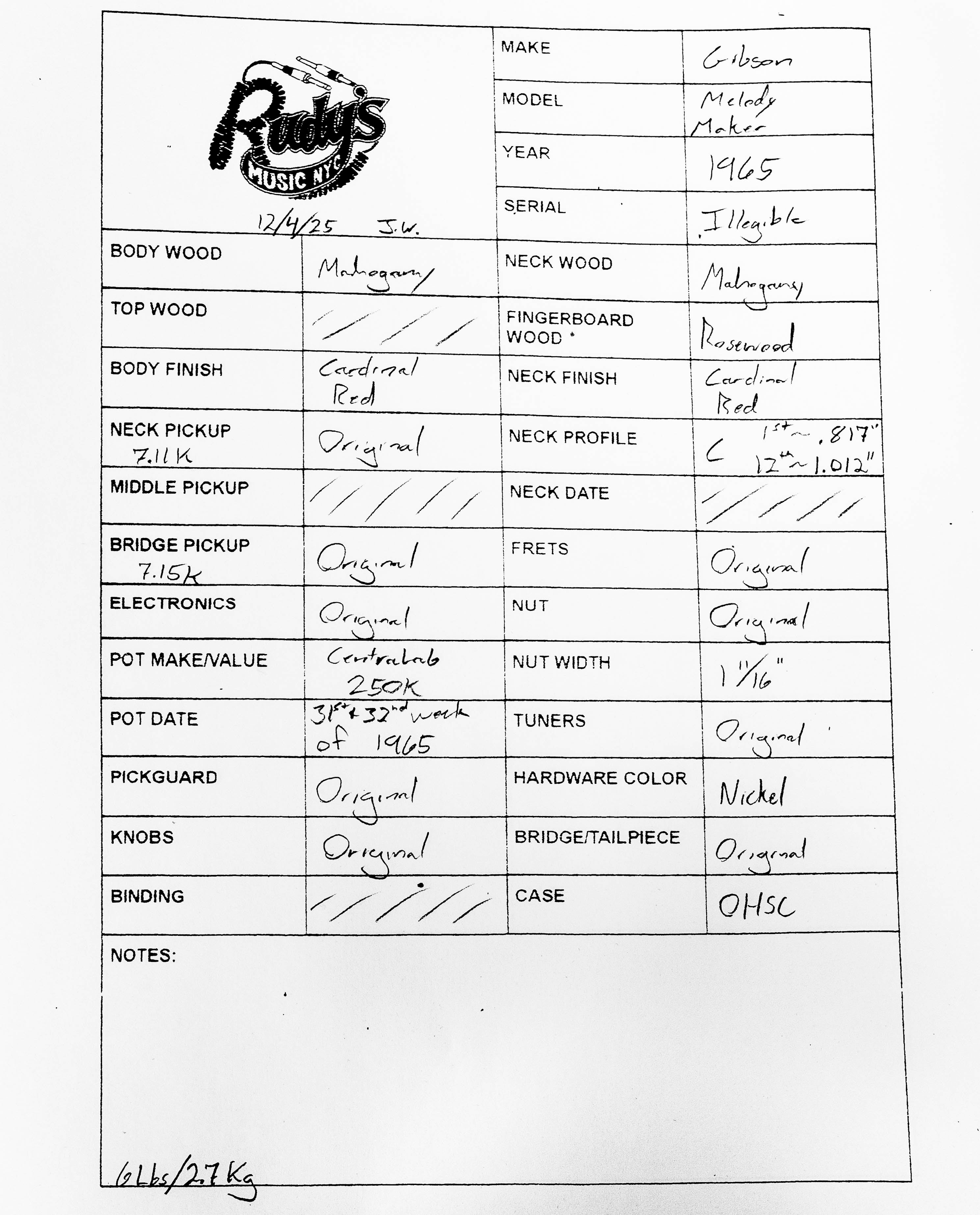 Gibson 1965 Melody Maker D Vibrola, Cardinal Red