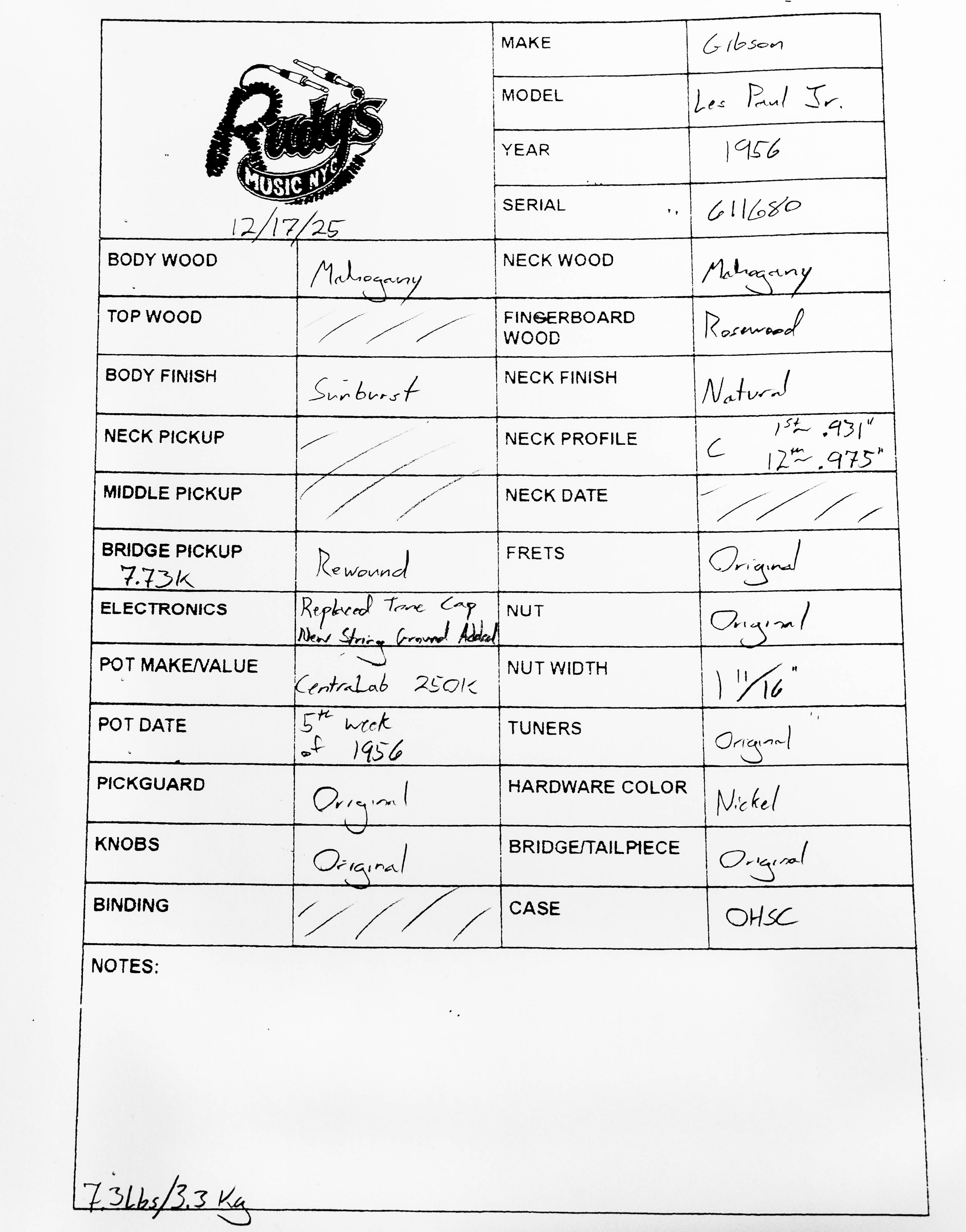 Gibson 1956 Les Paul Jr., Sunburst