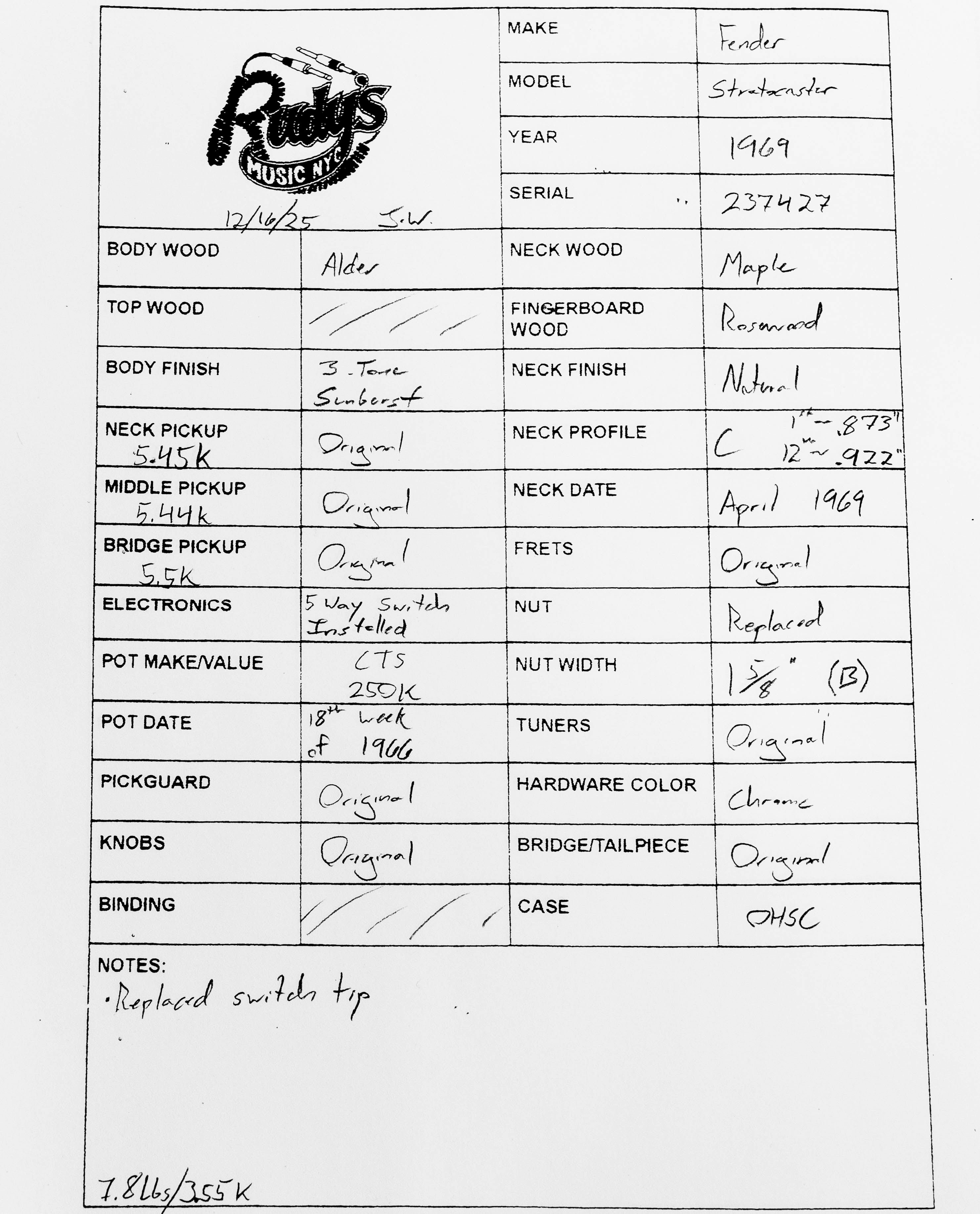 Fender 1969 Strat, Sunburst