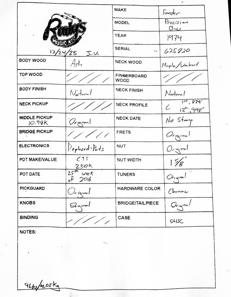 Fender 1974 Precision Bass, Natural