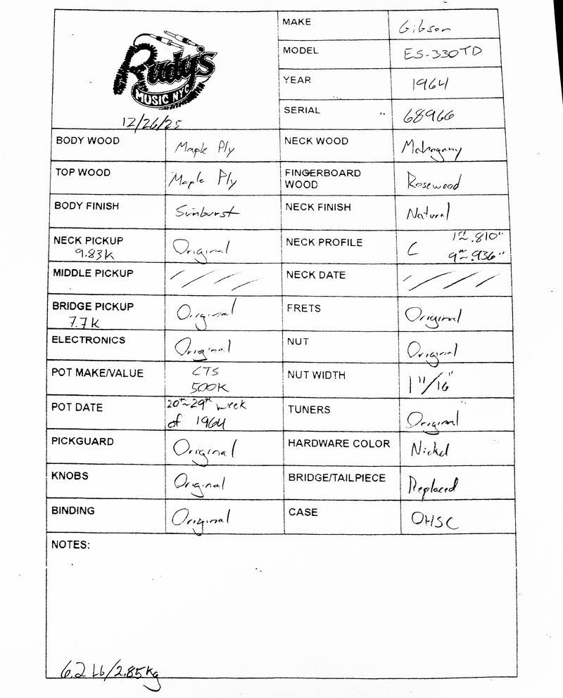 Gibson 1964 ES-330TD, Sunburst