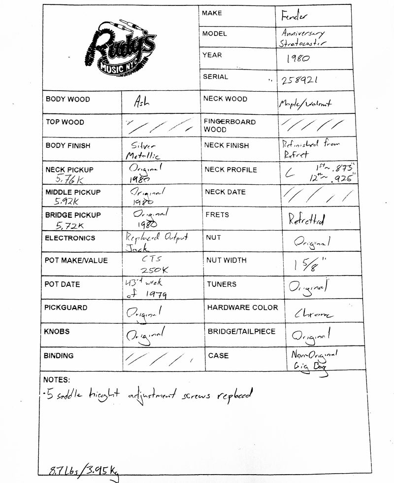 Fender 1979 Strat, 25th Anniversary Porsche Silver