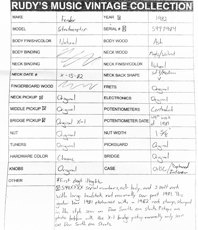 Fender 1982 Strat, Natural