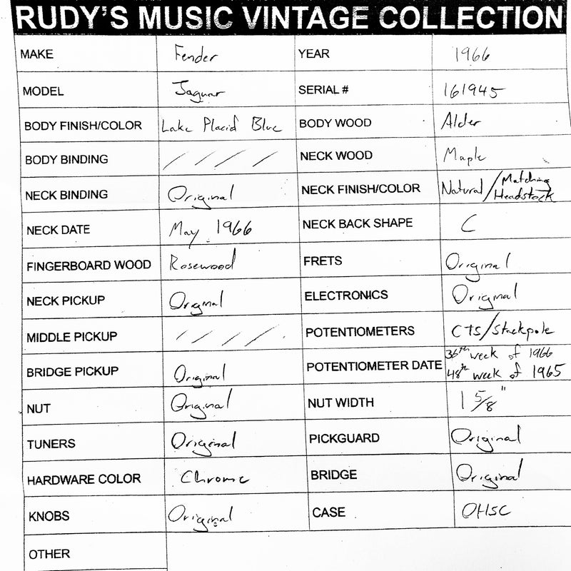 Fender 1966 Jaguar, Lake Placid Blue