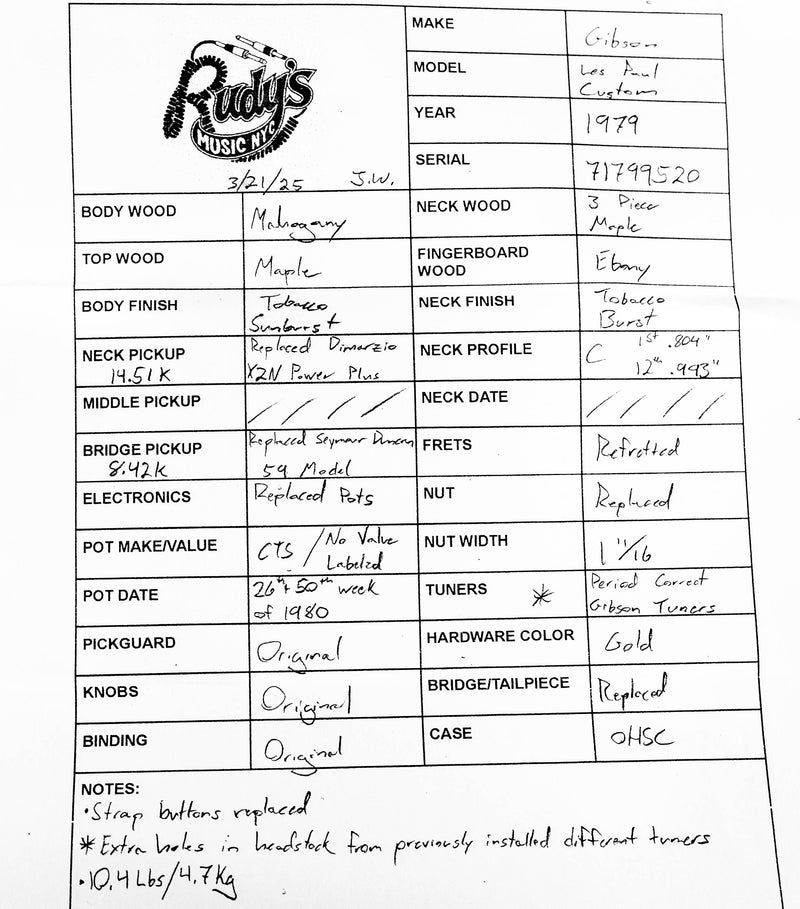 Gibson 1979 Les Paul Custom, Cherry Sunburst