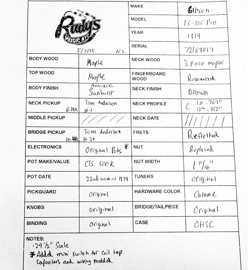 Gibson 1979 ES-335 PRO, Sunburst