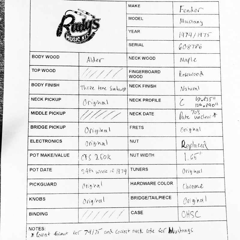 Fender 1974 Mustang, Sunburst