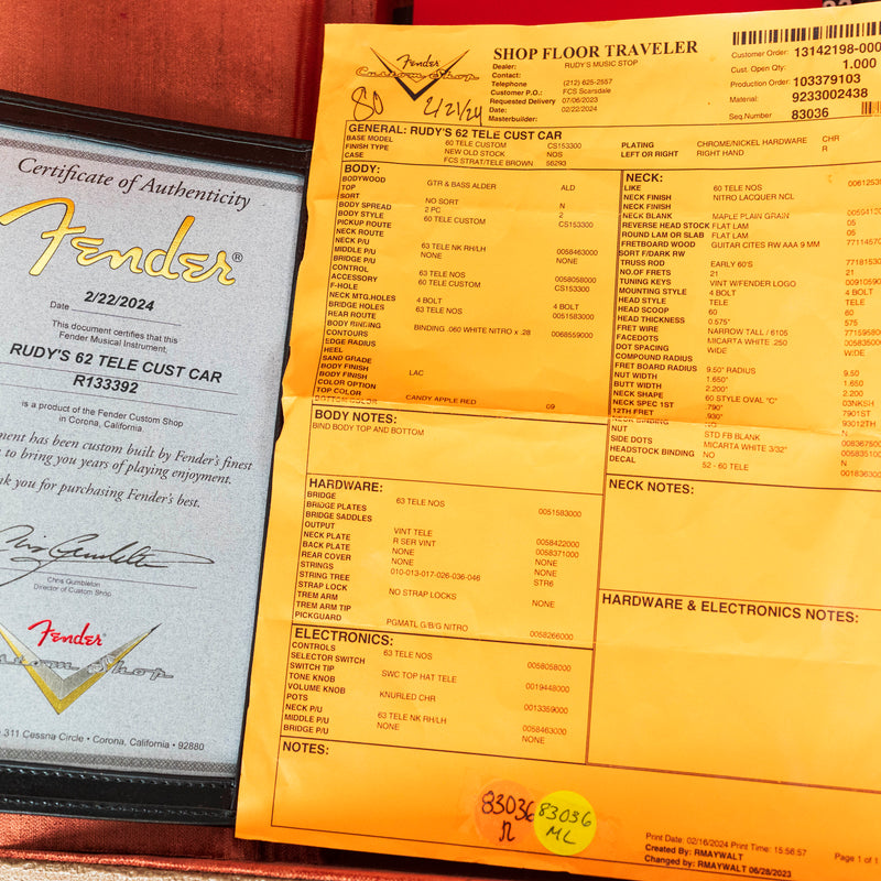 Fender Custom Shop 2024 "Rudy's 1962 Tele Custom" in Candy Apple Red