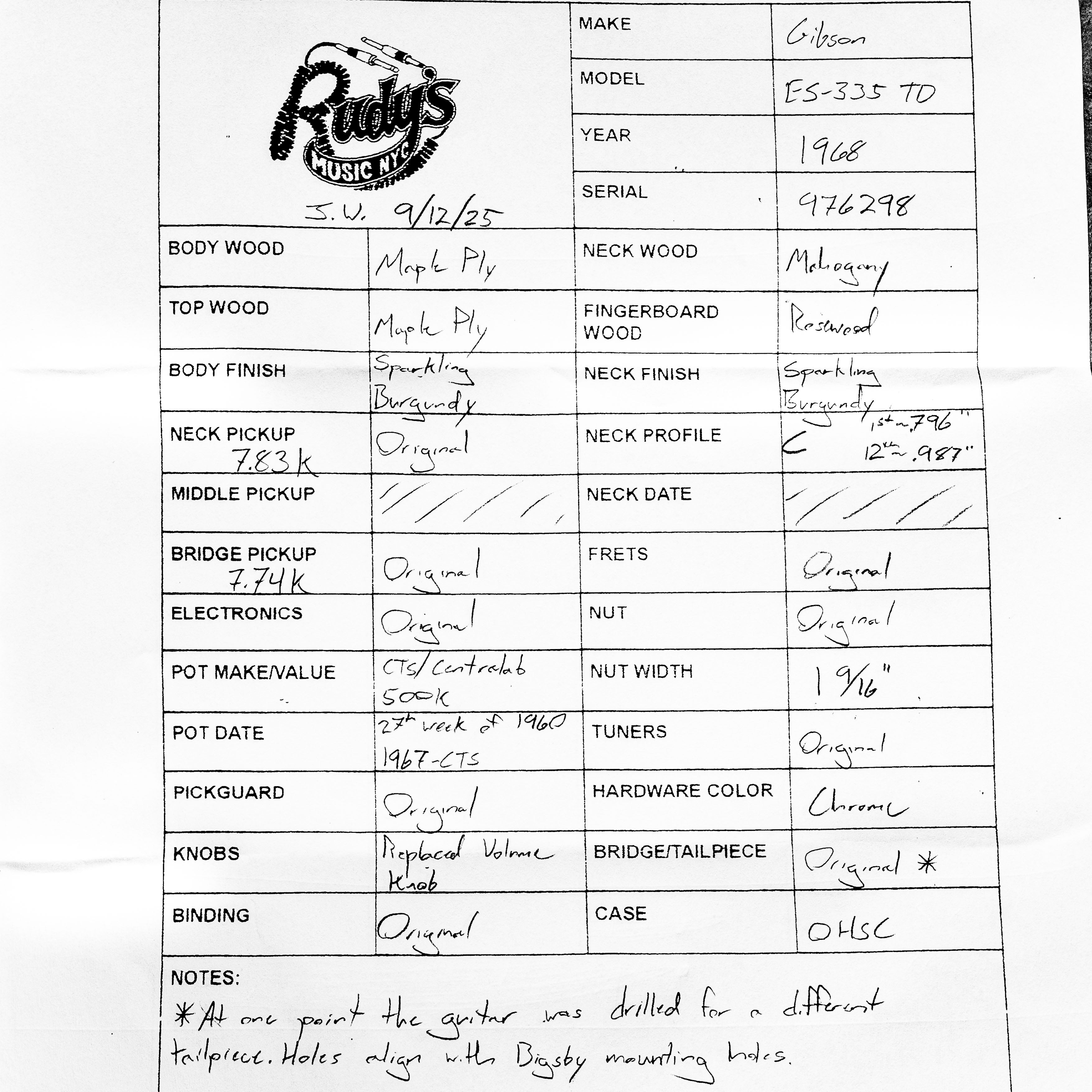 Gibson 1968 ES-335 Sparkling Burgundy