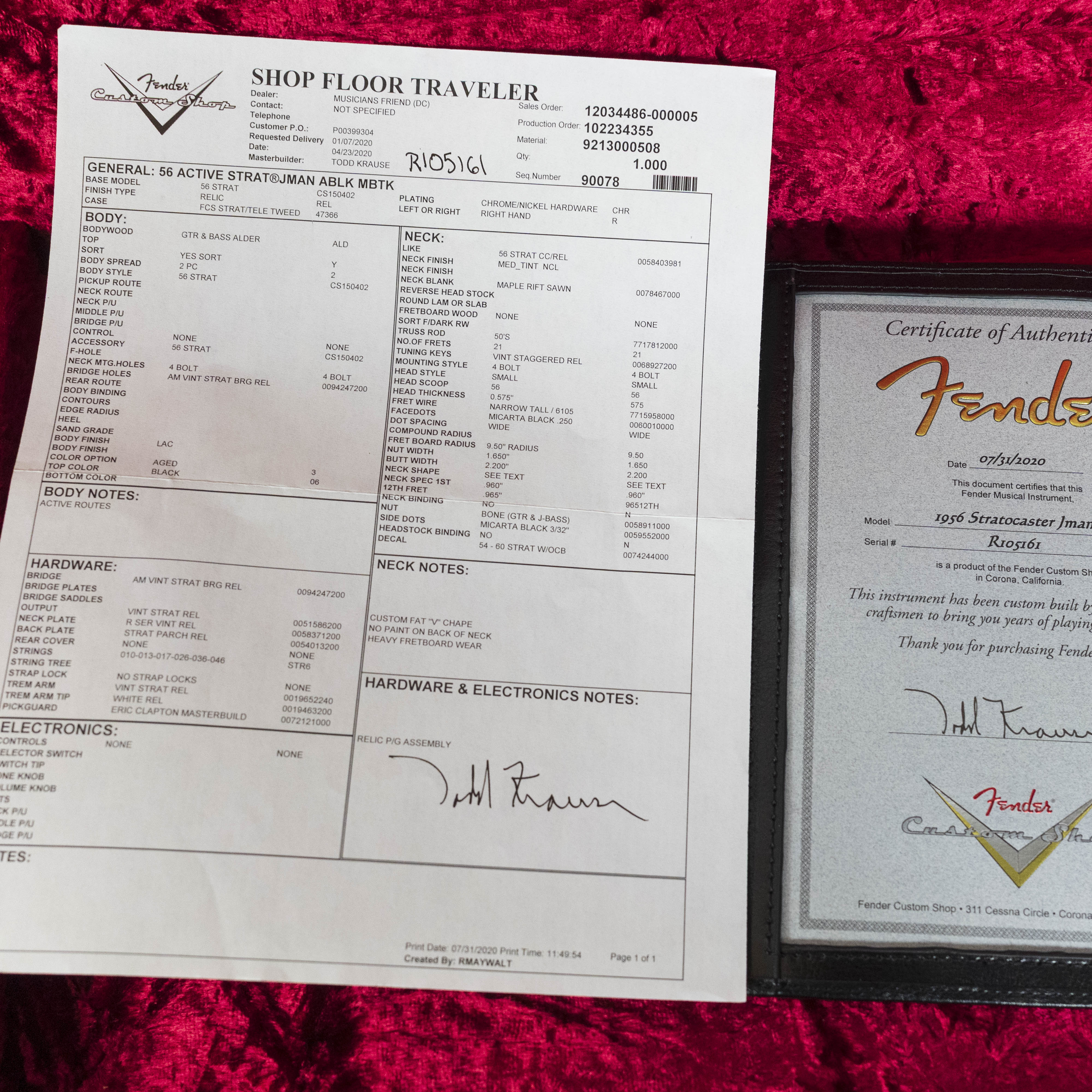 Fender Custom Shop 2020 Todd Krause Masterbuilt '56 'Clapton' Strat, Journeyman Black