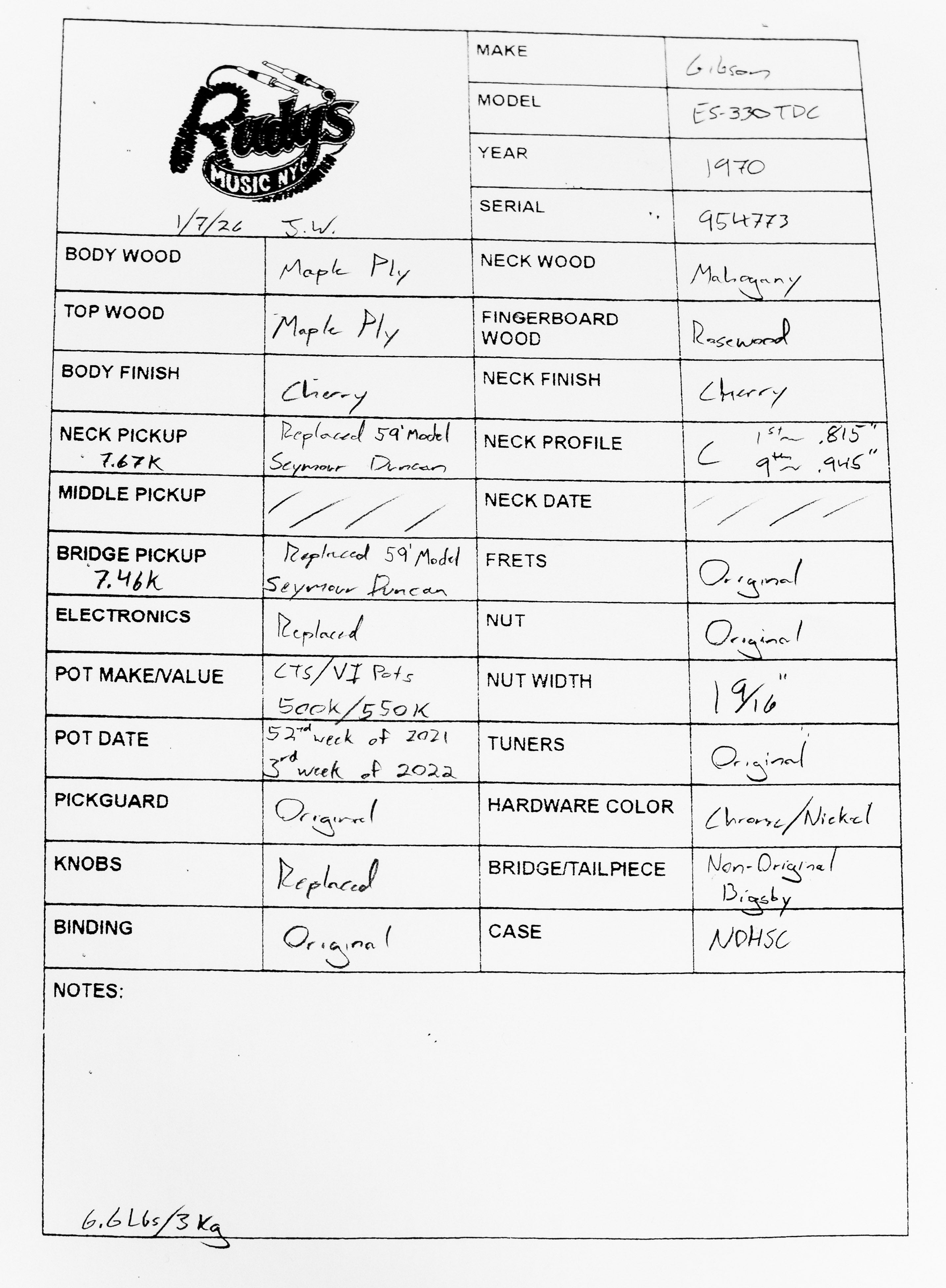 Gibson 1970 ES-330, Cherry