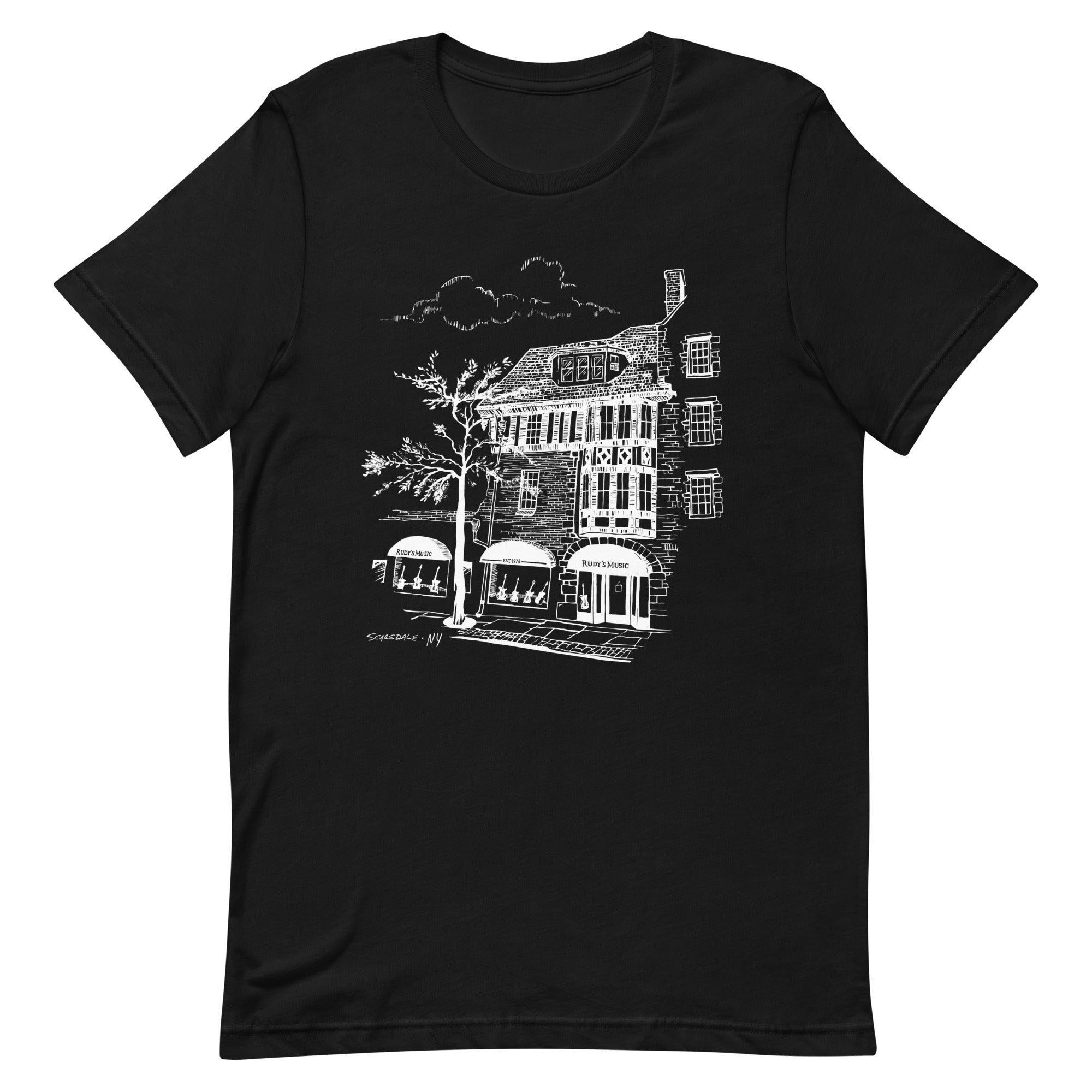 Rudy's Music Scarsdale Store T-Shirt, White Ink